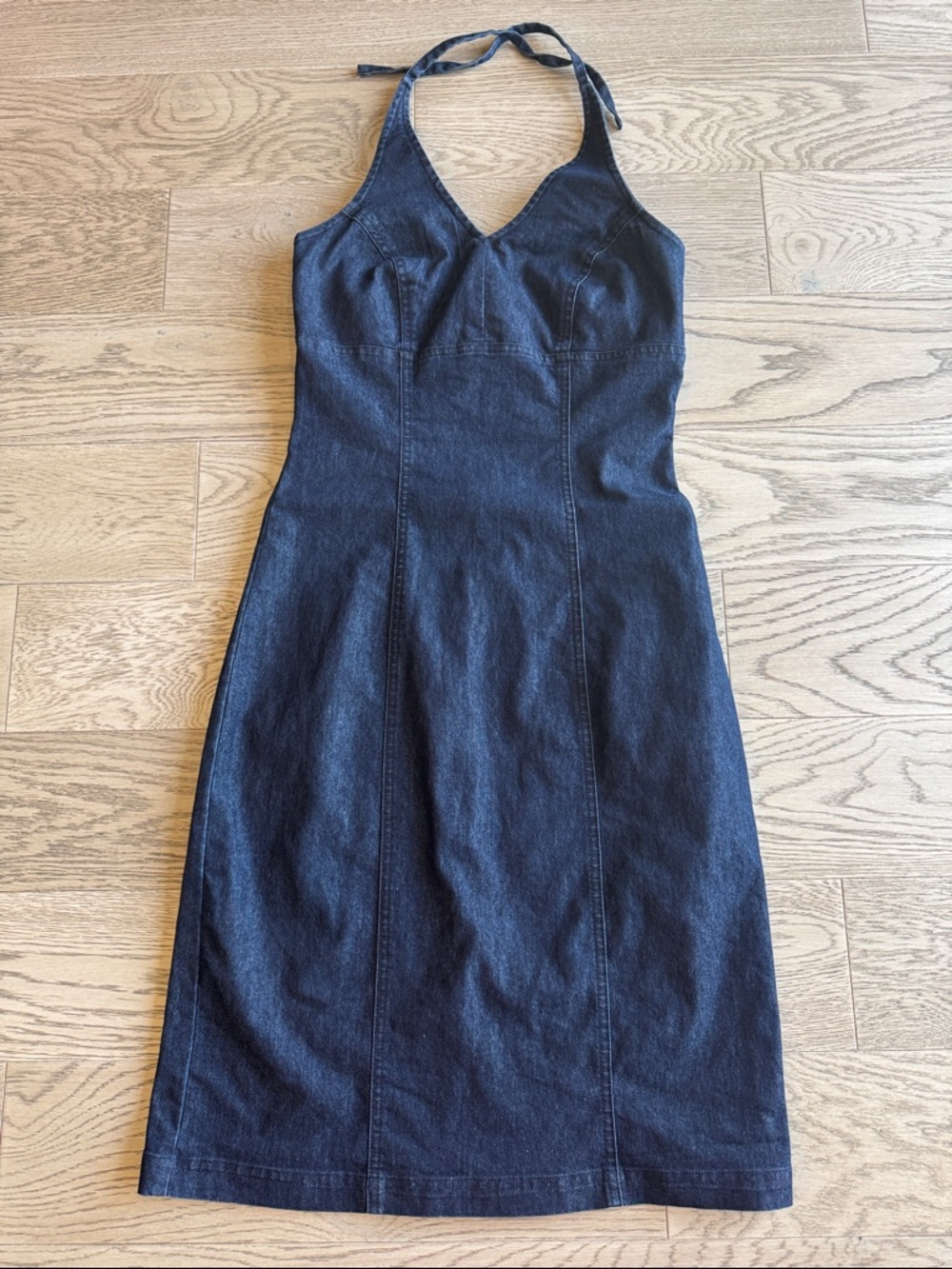 RW&CO. Dark Blue Denim Halter Midi Dress